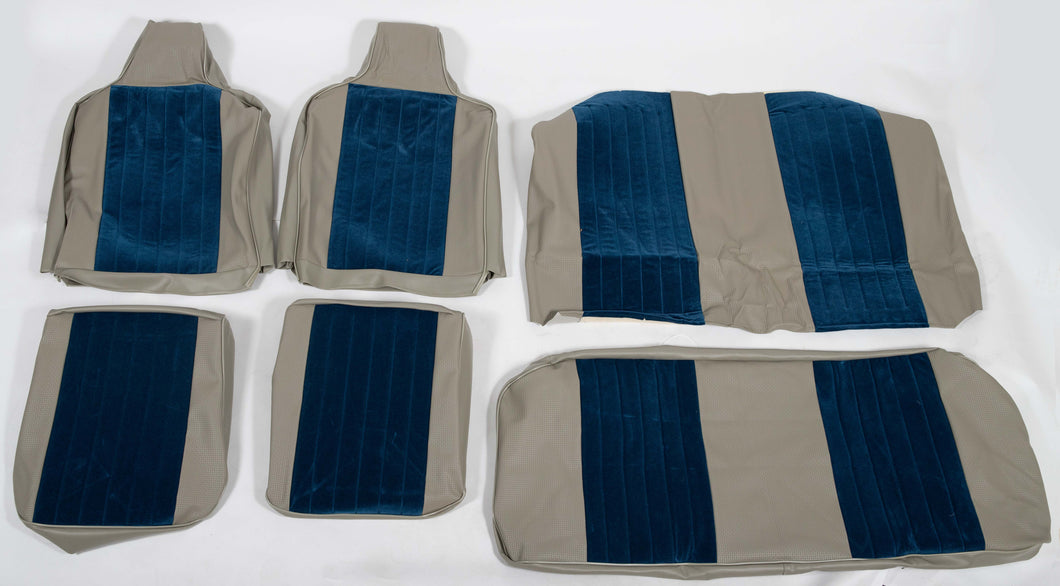 12 Insert Seat Upholstery F/R 1970-72 Bug Sedan * Grey Basket Weave Vinyl & Blue Velour