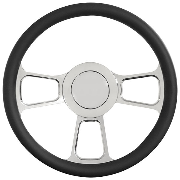 thumbnail image 2 of 14" Black Billet Steering Wheel - Real Leather Half Wrap With Chevy Bowtie Horn Button 2 of 6